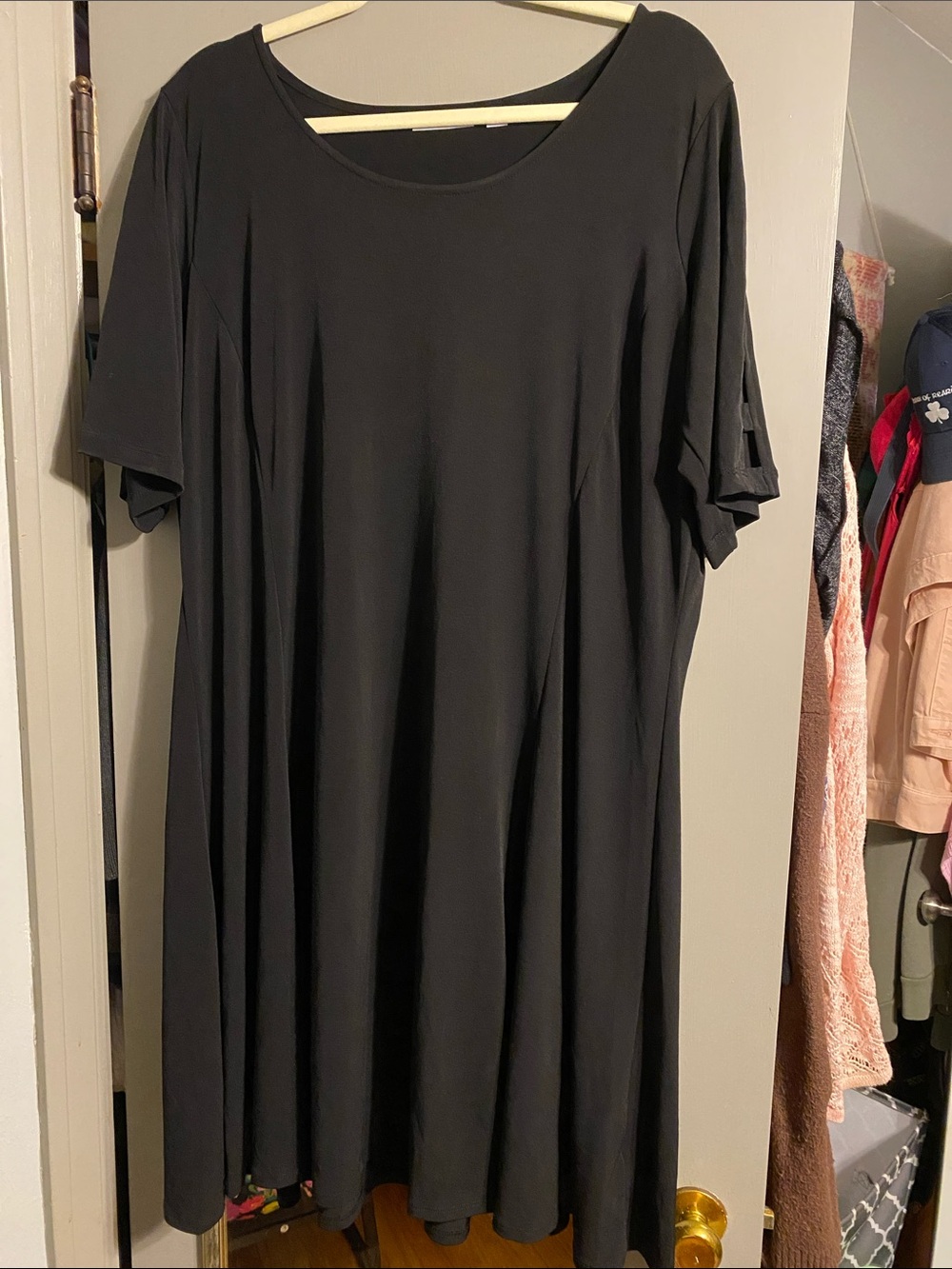 Susan Graver Black Scoop Neck Dress with Sleeve Cutout
